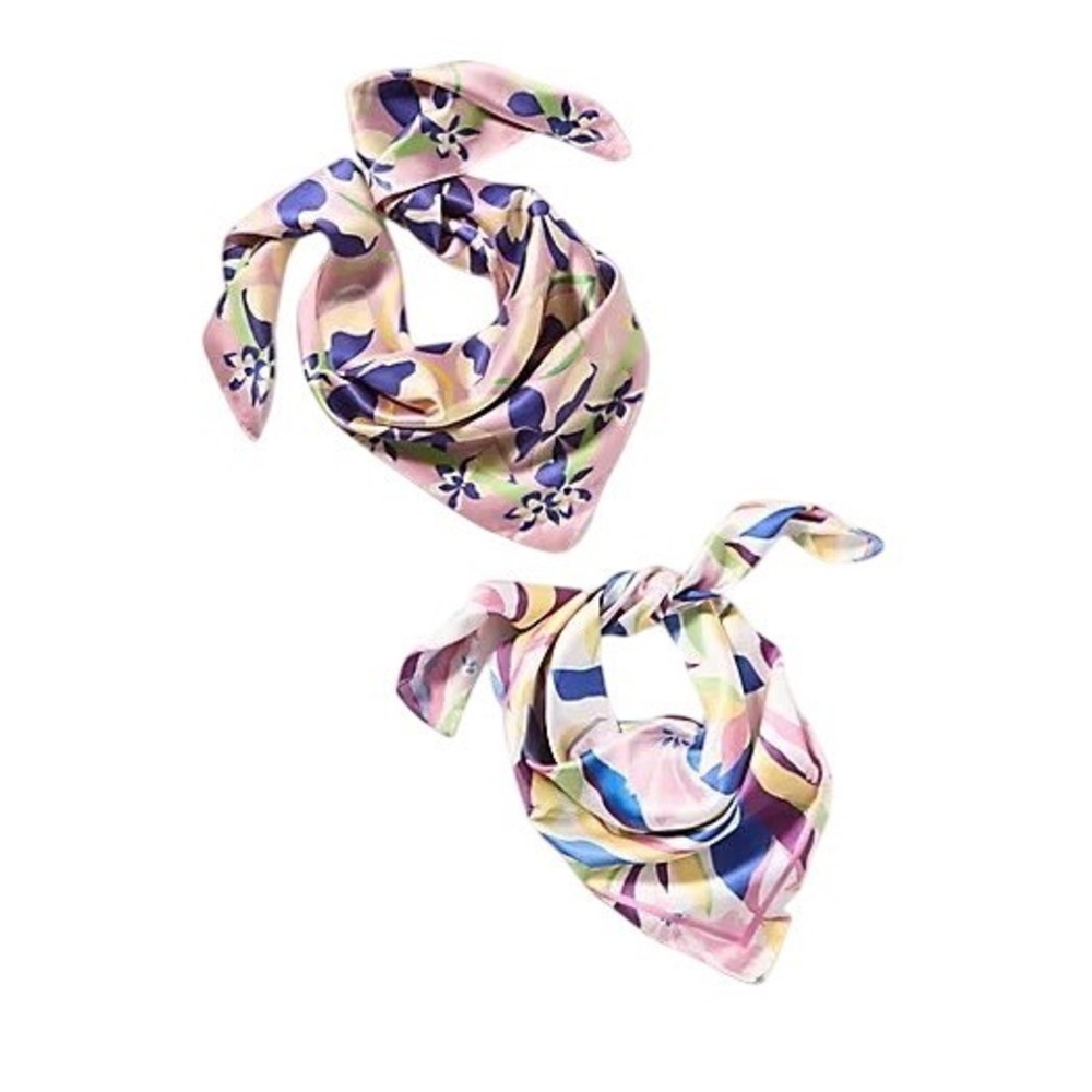 NWT Anthropologie Jan Geofloral Scarf Set of 2‎ Dark Purple Square Neckerchief